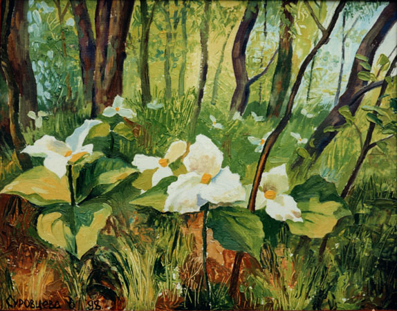 FLOWERS IN THE FOREST. 1998, oil on cardboard, 40x50 cm