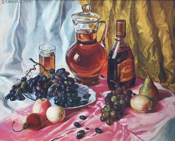 WINE AND APPLES. 2000, oil on fibreboard, 50x60 cm